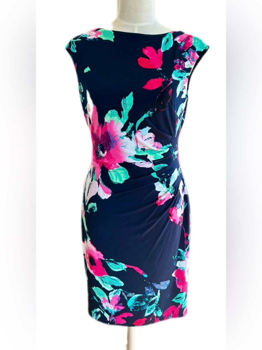 Ralph Lauren Classic Navy Floral Sheath Dress - Pink & Teal